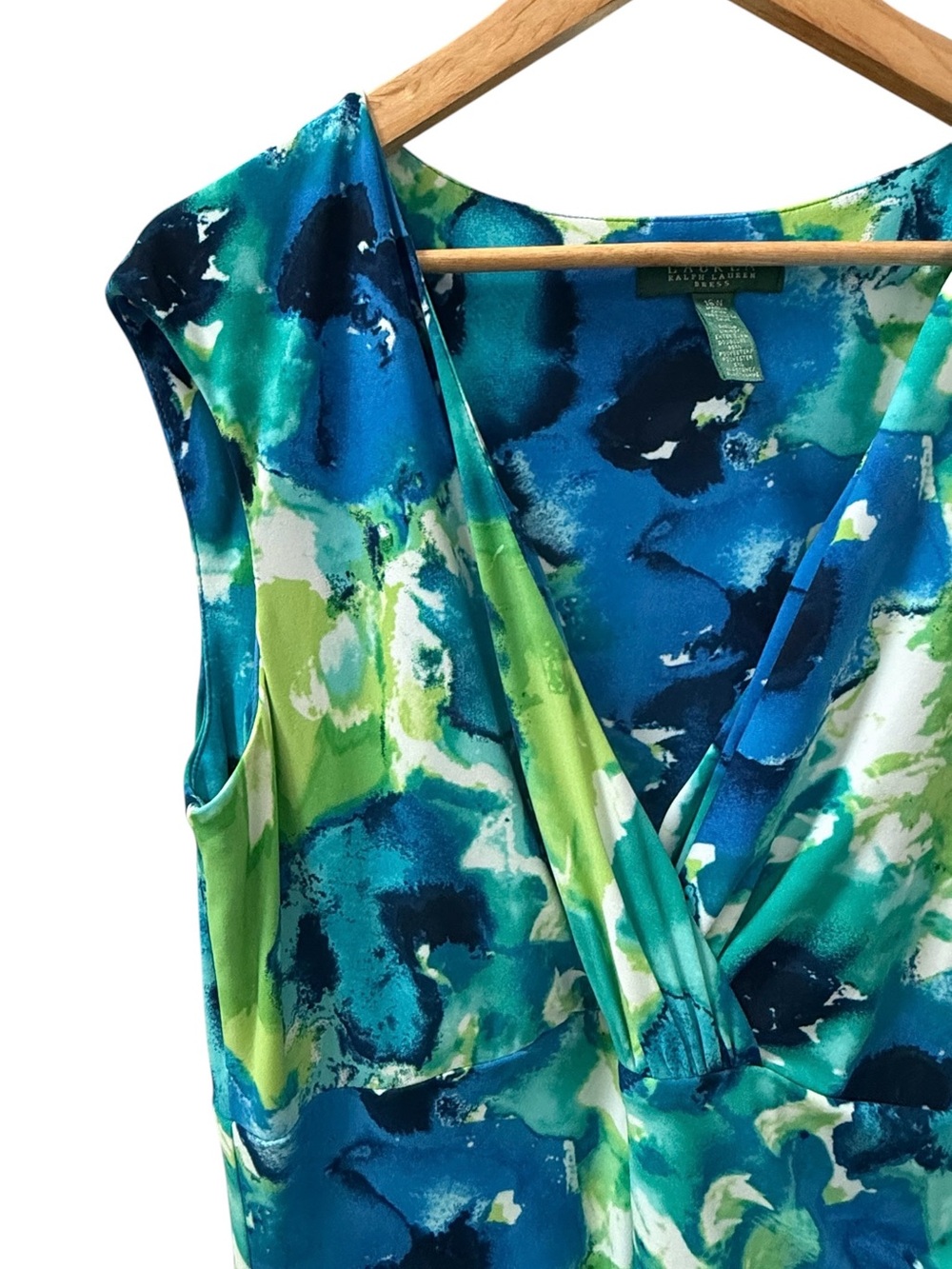 NWT Lauren by Ralph Lauren Blue & Green Floral V-Neck Sleeveless Dress! 16W NEW! - Picture 3 of 10